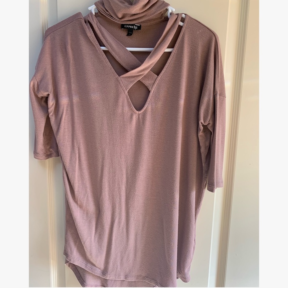 Express CrissCross Cutout Choker Neck Blouse